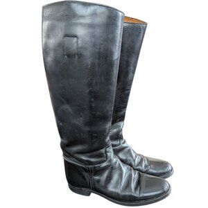Black Leather Pull On Tall Knee-High Riding Boots - Size 41.5